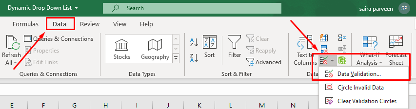 how to make a drop down list in excel searchable